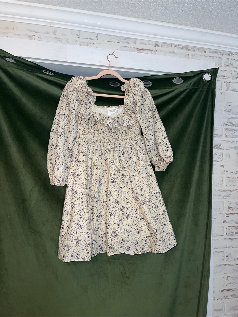 Tuckernut Hyacinth House Blue Floral Smocked Dress Puff Sleeves Size Small